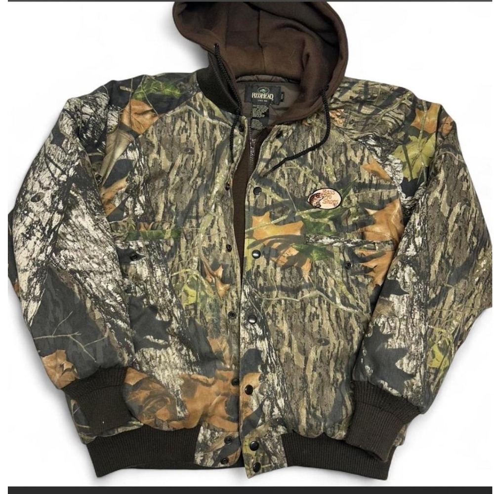 RedHead Bass Pro Shops Camo Hooded Hunting Jacket Mens Large Woodland Camouflage